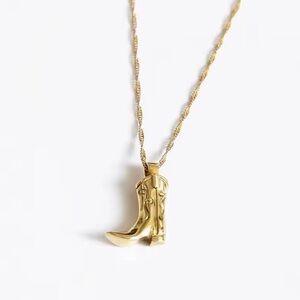 Western Golden Cowboy Boot Pendant Necklace